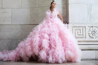 Ruffle Pink Ball Gown - Coloured Tulle Wedding Gown