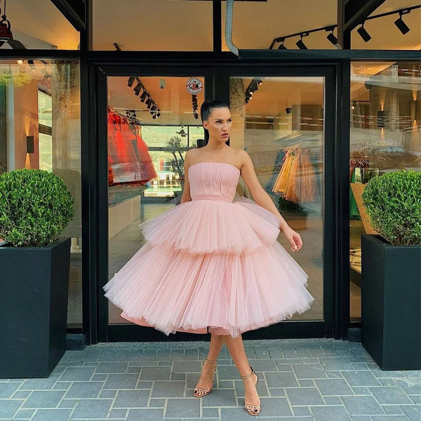 Stylish Pink Midi Prom Dress