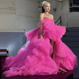 High-Low Pink Red Carpet Tulle Dress