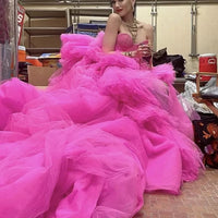 High-Low Pink Red Carpet Tulle Dress