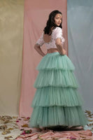 Long Indian-Inspied Tiered Tulle Skirt