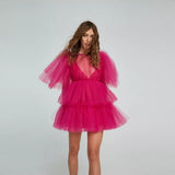 Short Layered Prom Tulle Dress - Pink