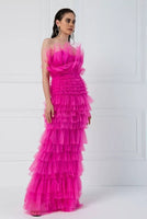 Mother of the Bride Tiered Asymmetric Fuschia Tulle Dress