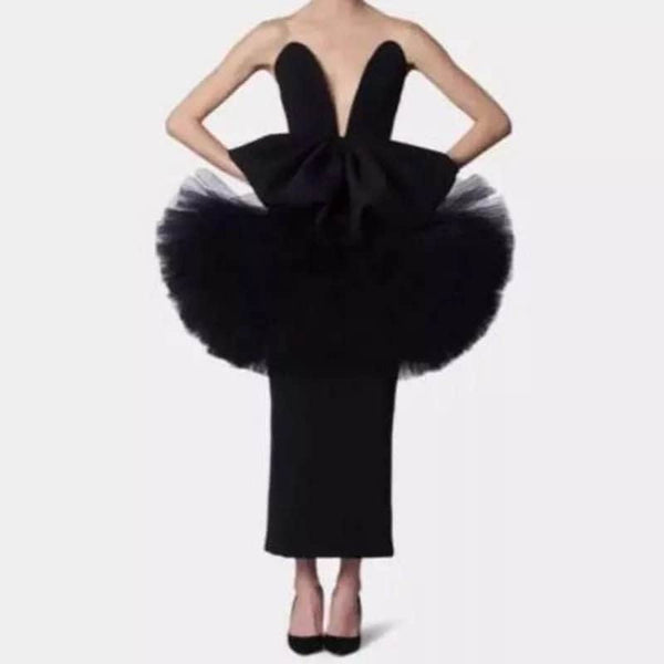 Black Peplum Special Event Stage Performance Dress