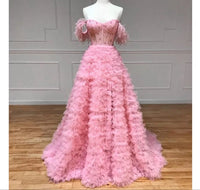 Multilayered Feather Detailed Tulle Dress