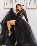 Sexy High Slit Birthday Tulle Skirt in Black