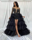 Detachable Tiered Bridal Tulle Overlay in Black