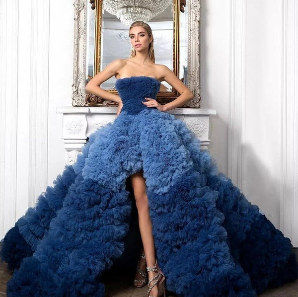 Ombré Ruffled Fashion Statement Red Carpet Tulle Gown