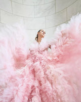 Ruffle Pink Ball Gown - Coloured Tulle Wedding Gown