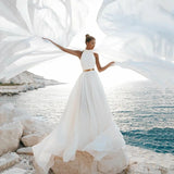 Halter Neck High Split Bridal Dress With Cape