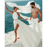 Halter Neck High Split Bridal Dress With Cape