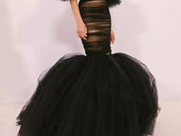 Long Fit & Flare Black Tulle Skirt