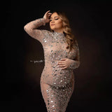 Sheer Mesh Rhinestones Embellished Stretch Bodycon Dress