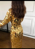 Sparkly High Split Embellished Mirror Dress