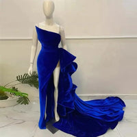 Strapless Velvet Evening Dress With Train