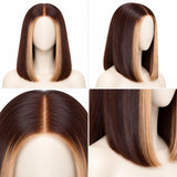 Brown Human Hair Bob Wig with Blonde Highlights- Dallas