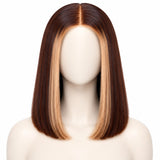 Brown Human Hair Bob Wig with Blonde Highlights- Dallas