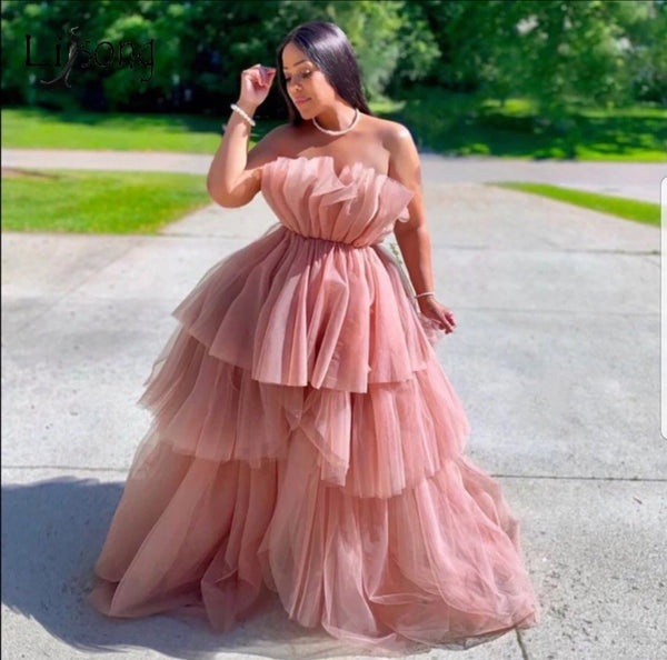 Off-Shoulder Tiered Tulle Gown - High-Low Prom Dress for Birthday Stylist Styles Off-Shoulder Tiered Tulle Gown - High-Low Prom Dress for Birthday Stylist Styles