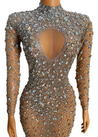 Silver Rhinestone See Through Dress