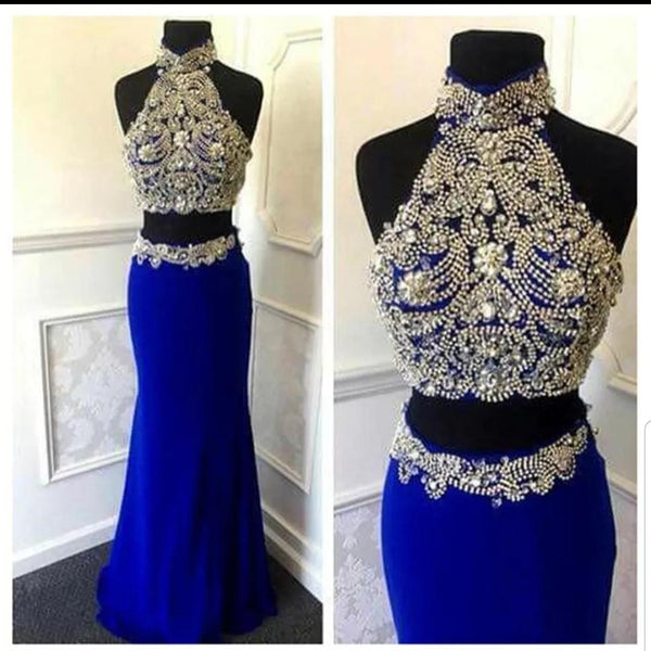 Two Pieces Mermaid Prom Set With Halter Neck